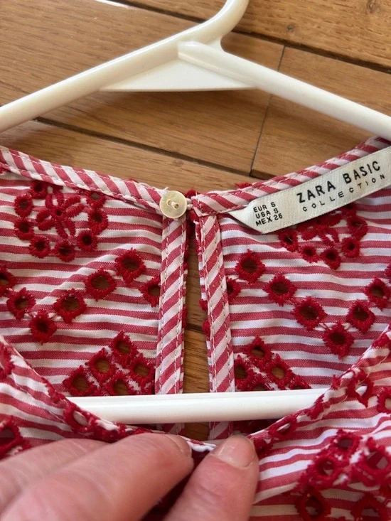 Zara Striped Eyelet Boxy Style Top - Picture 6 of 15